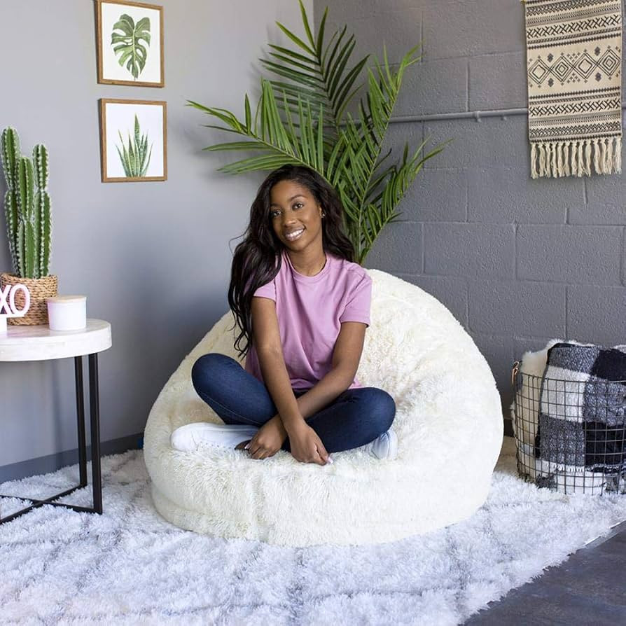 Air Candy Mongolian Faux Fur Ivory White Inflatable Chair, Premium, Soft, Fluffy Fur, Contemporar... | Amazon (US)