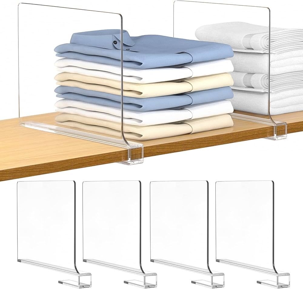 Aolloa 6 PCS Shelf Dividers for Closet Organization Acrylic Clear Closet Shelf Divider for Wooden... | Amazon (US)