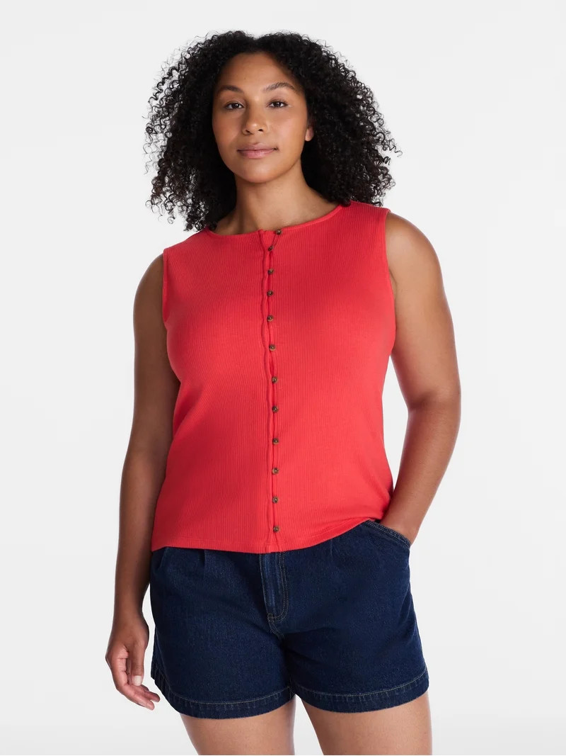 Time and Tru Women's Button Front Tank Top, Size XS-XXXL | Walmart (US)