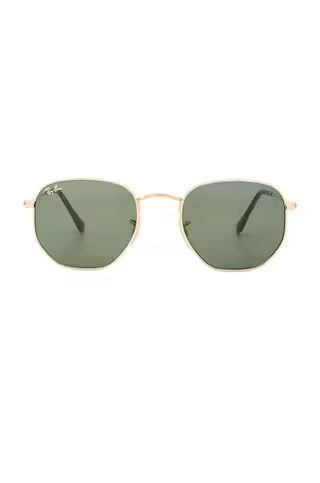 Ray-Ban Hexagonal Flat in Gold & Green Classic from Revolve.com | Revolve Clothing (Global)