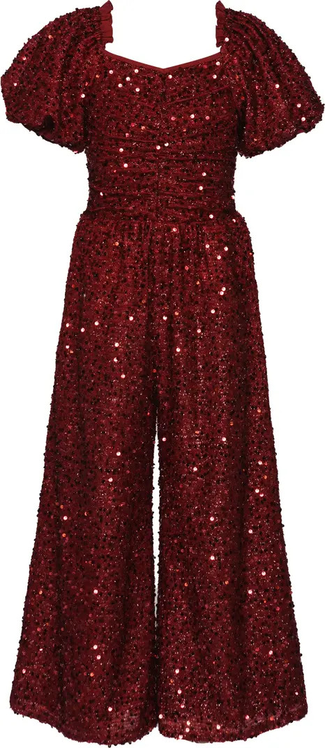 Kids' Sequin Puff Sleeve Wide Leg Jumpsuit | Nordstrom