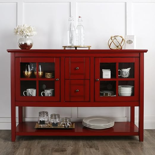 WE Furniture 52" Console Table Wood TV Stand Console, Red | Amazon (US)
