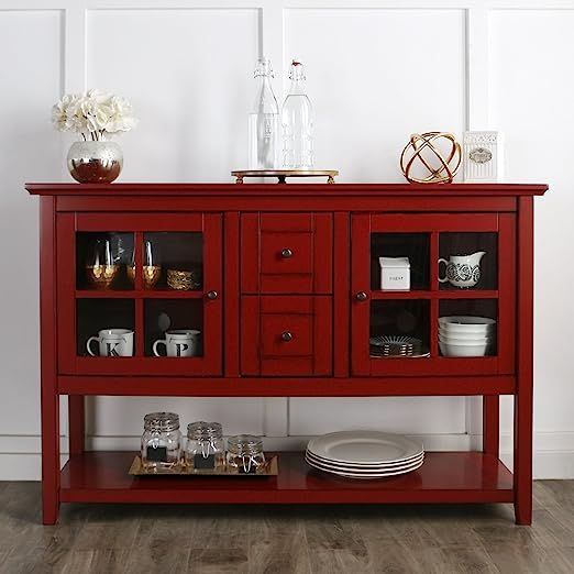 WE Furniture 52" Console Table Wood TV Stand Console, Red | Amazon (US)