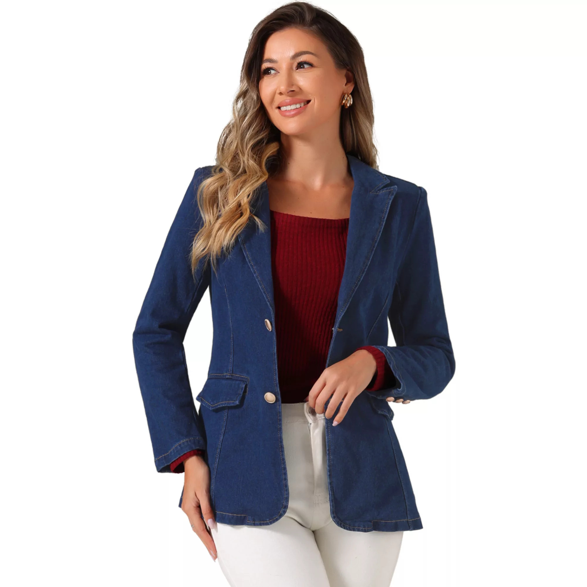 Women's Denim Single Breasted Shoulder Pad Business Casual Jackets | Kohl's