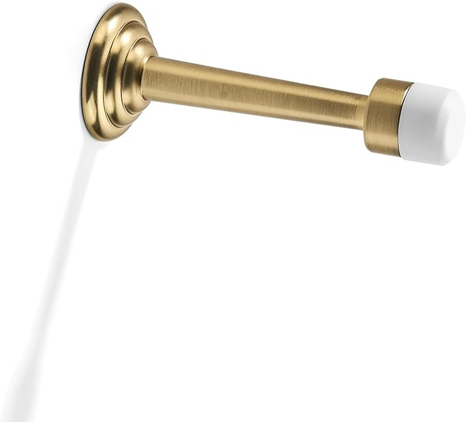 2 Pack Satin Brass Zinc Door Stopper with Rubber Bumper,3" Flexible Heavy Duty Wall Door Stop, Me... | Amazon (US)