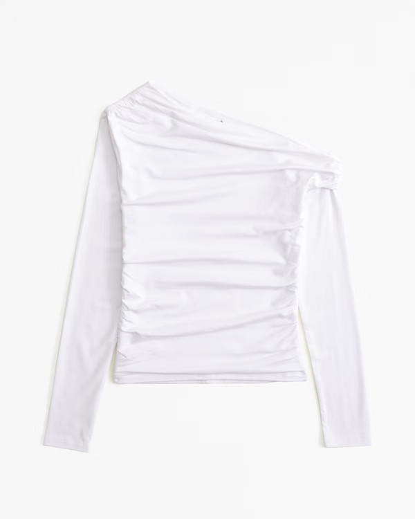 Long-Sleeve Asymmetrical Off-The-Shoulder Draped Top | Abercrombie & Fitch (US)