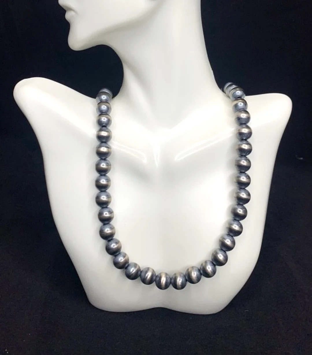 Handmade 12mm Navajo Pearl sterling Silver Beads Necklace 24” Long | Etsy (US)
