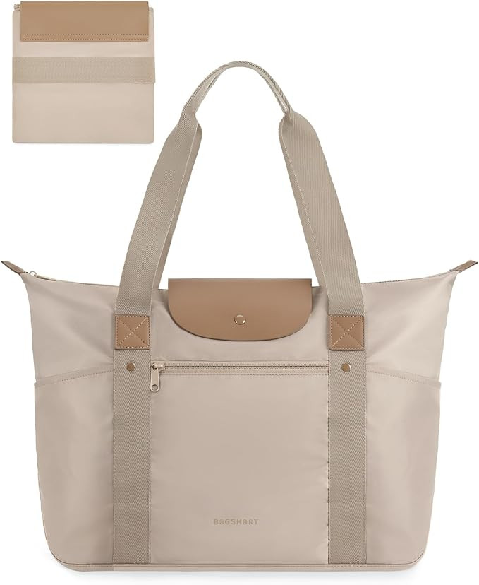 BAGSMART Tote Bag for Women, Foldable Tote Bag with Compartments, Tote Bag with Zipper Work Tote ... | Amazon (US)