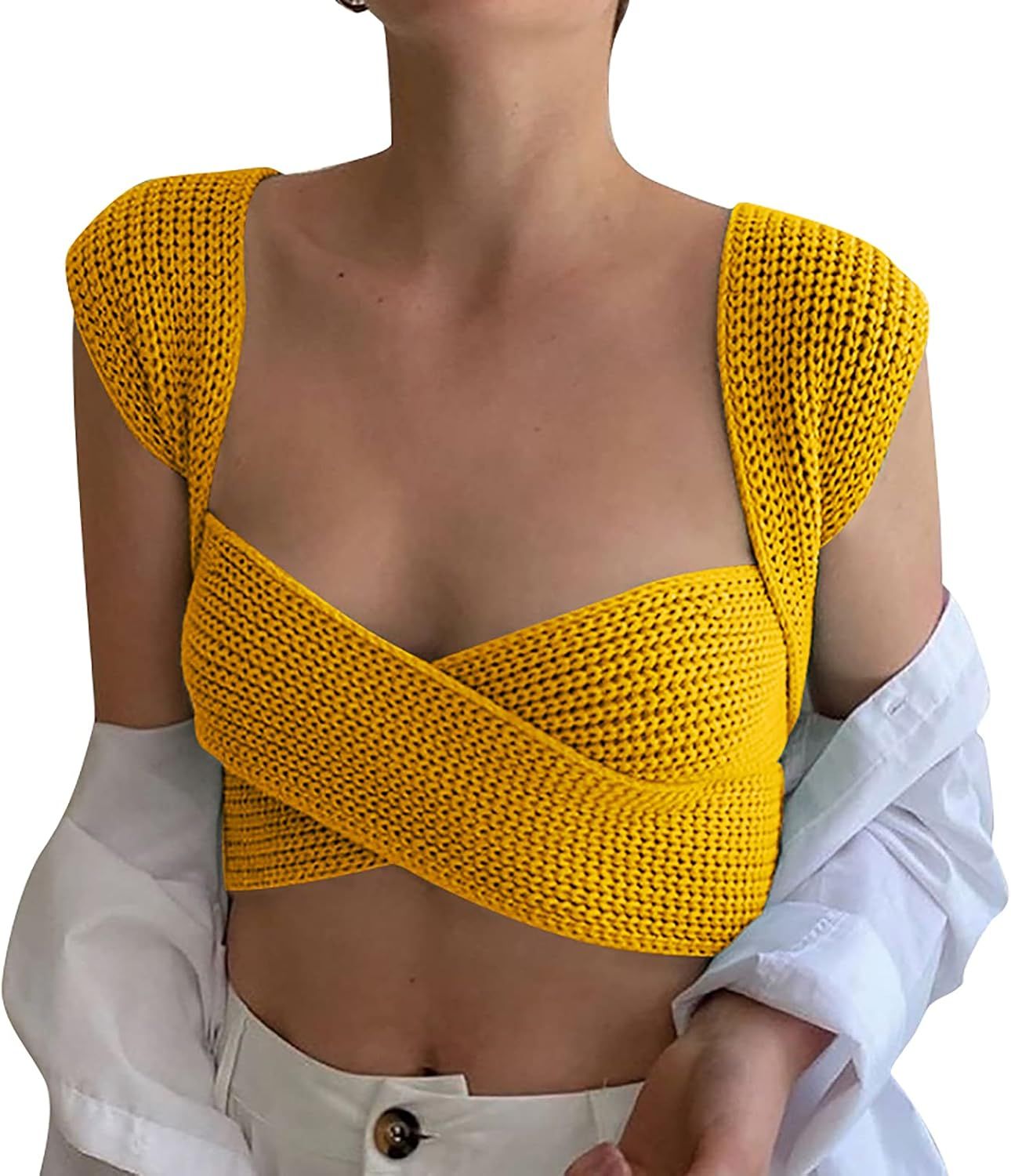 Atyfuniby Womens Sweaters Vests Streetwear Knitted Crop Tank Tops Lightweight Sleeveless Multi Ti... | Amazon (US)