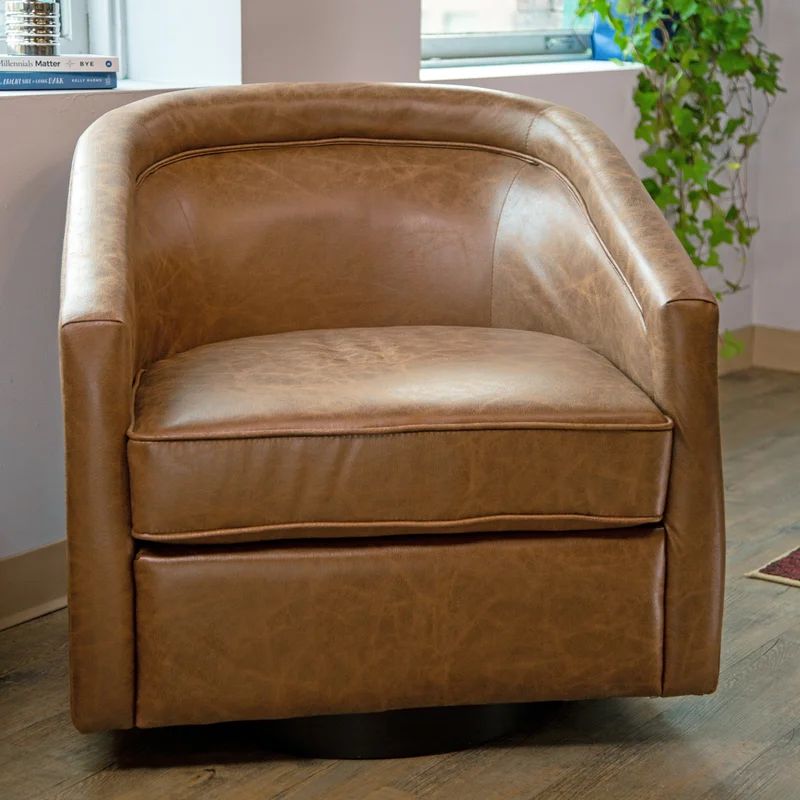 Kiersten Vegan Leather Swivel Barrel Chair | Wayfair North America