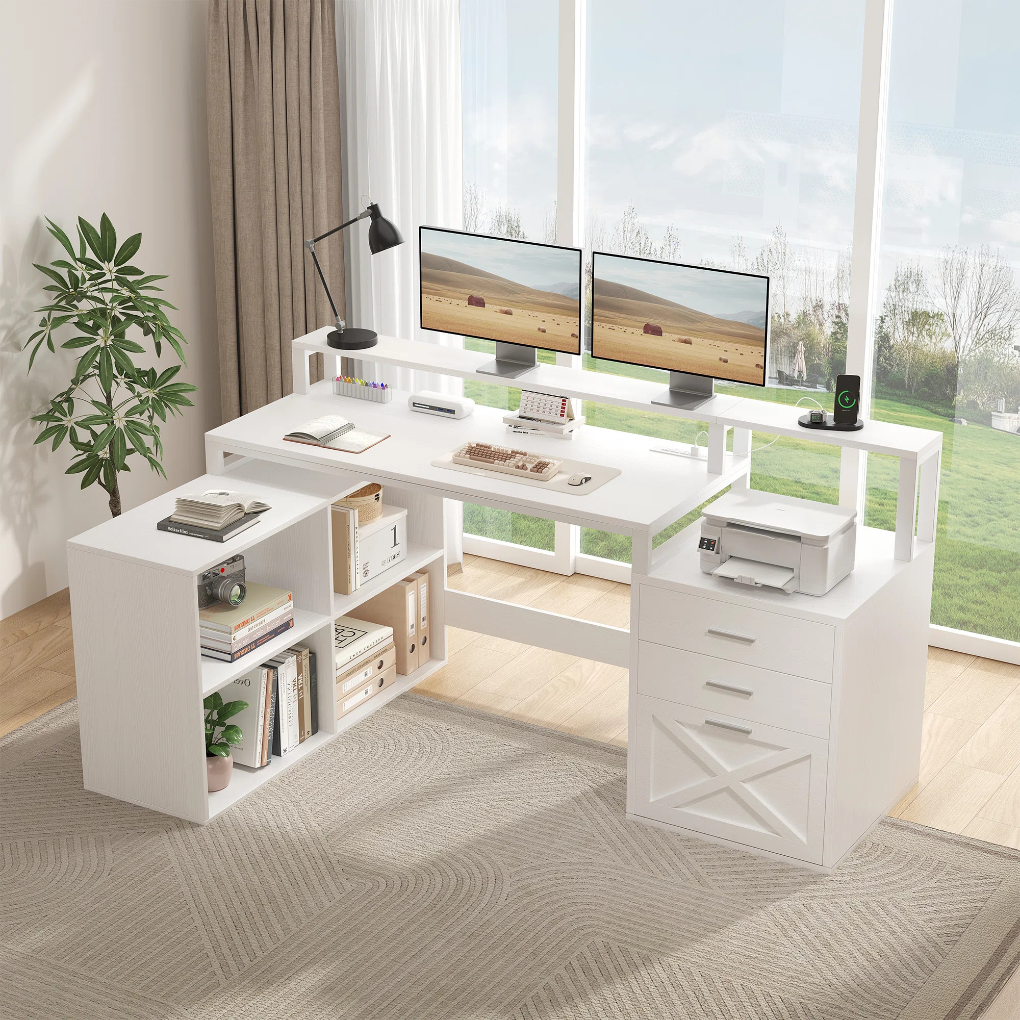 Ebern Designs Ravleen 66'' W L-Shaped Computer Desk with Cube Shelves and Cabinet & Reviews - Wayfair Canada | Wayfair North America