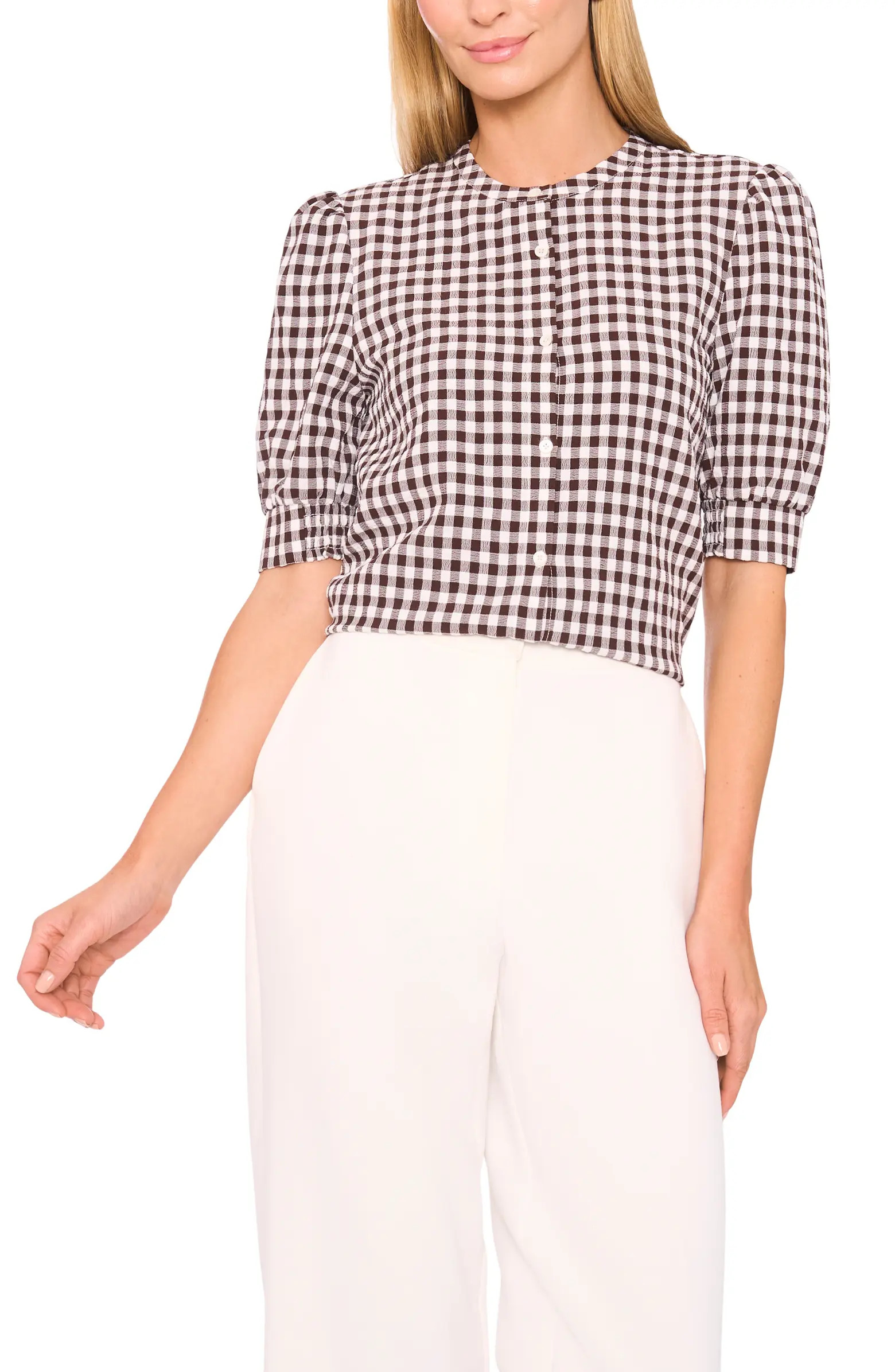 Gingham Puff Sleeve Woven Shirt | Nordstrom