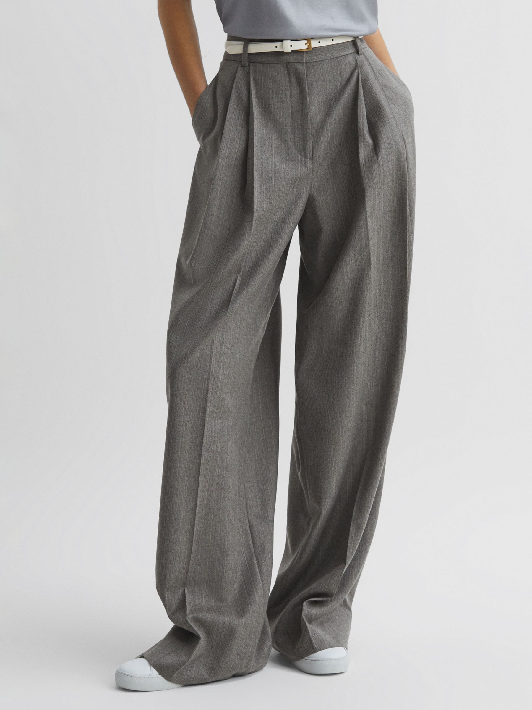 ReissOtis Wool Blend Long Trousers, Grey | John Lewis (UK)
