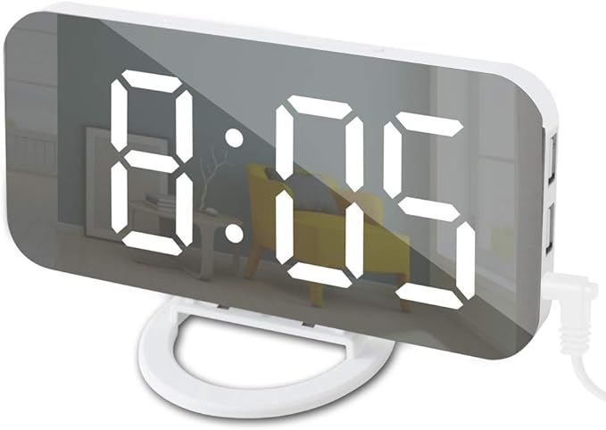 GLOUE Alarm Clock with USB Charger, Digital Alarm Clocks for Bedrooms, Large Mirror Surface, Easy... | Amazon (US)