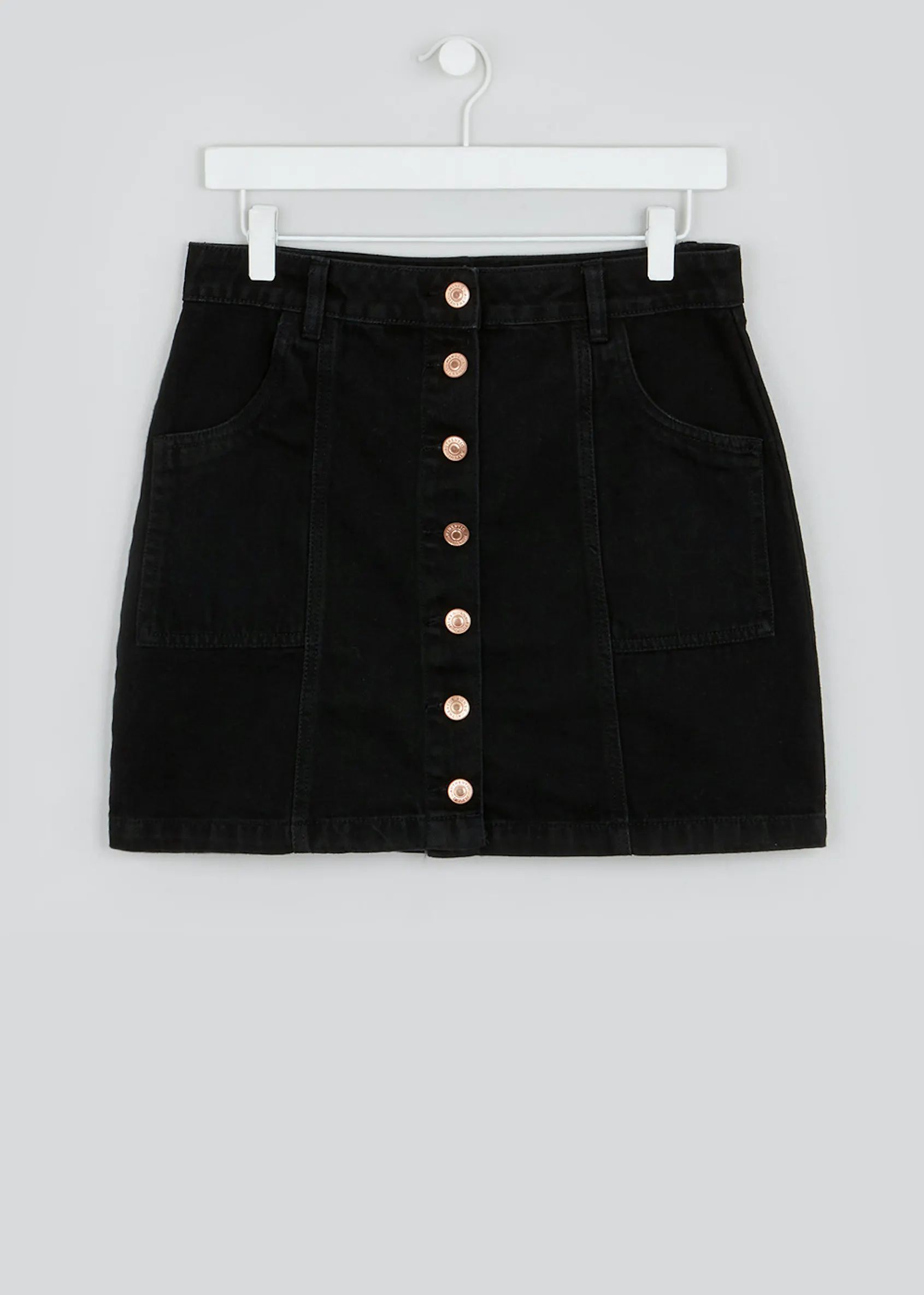 Button Through Denim Skirt – Black | Matalan (UK)