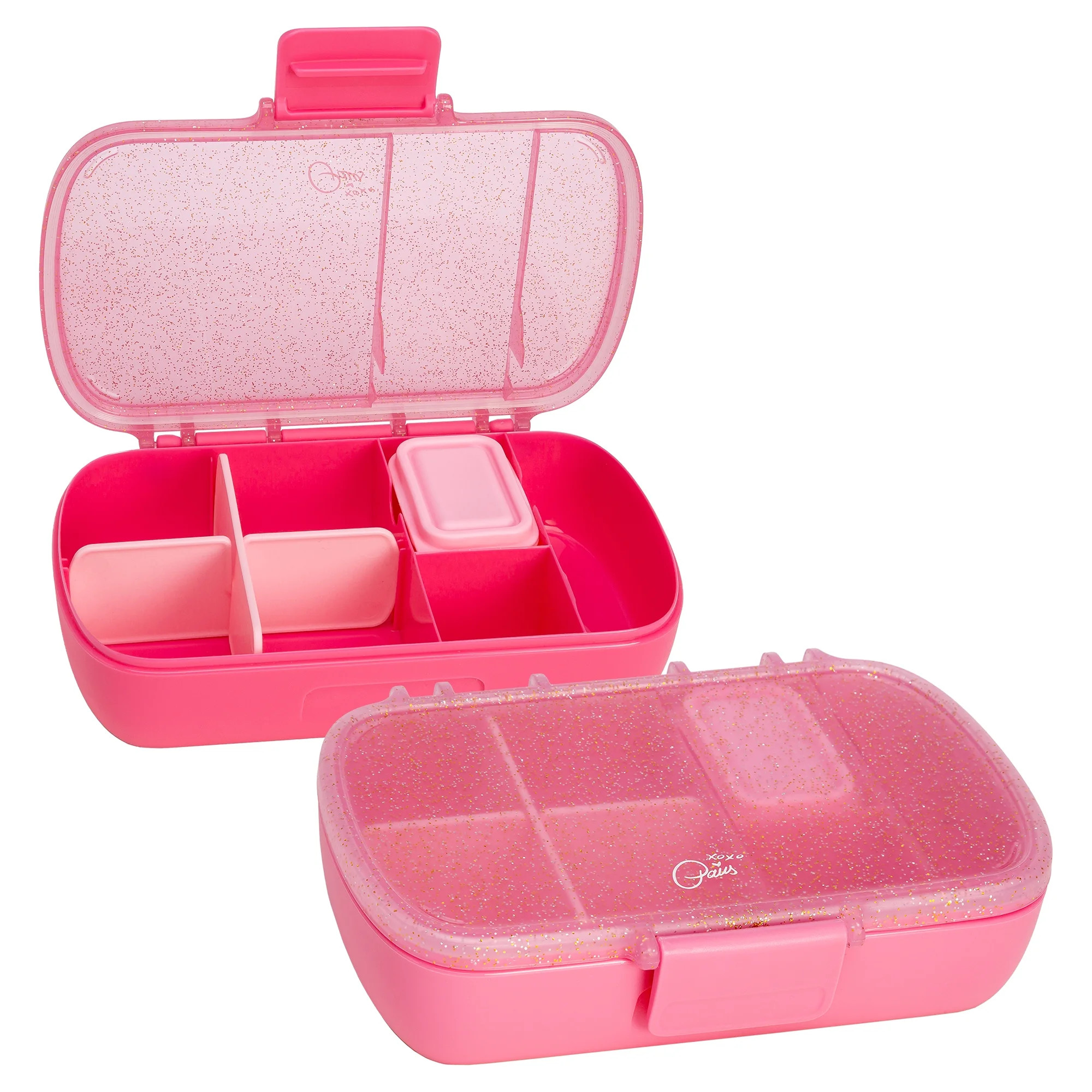 Paris Hilton 2 Pack Bento Style Snack Boxes, Glitter Infused Lids, Pink and Hot Pink | Walmart (US)