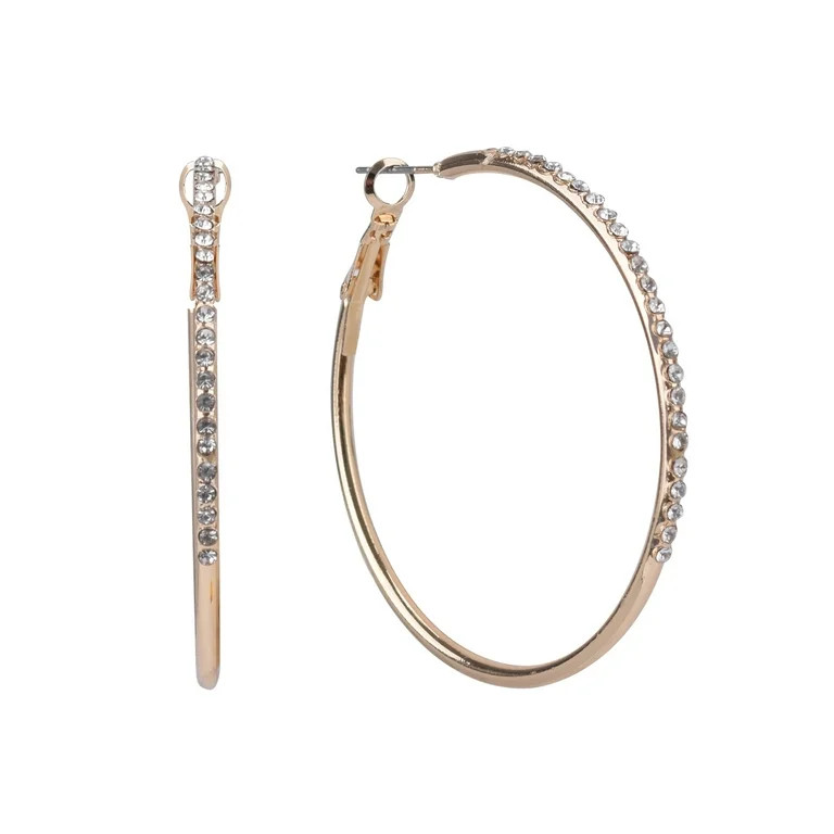 Time and Tru Adult Women's Gold Tone Crystal Hoop Metal Earring | Walmart (US)