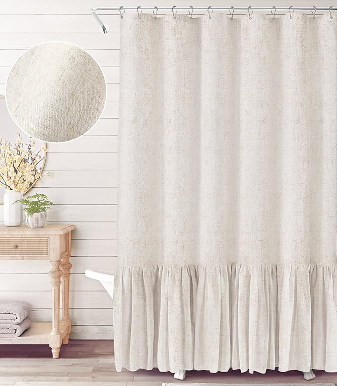 Farmhouse Shower Curtain with A Ruffle Hem, Linen Blend Shower Curtain for Bathroom,Natural,72"x8... | Amazon (US)