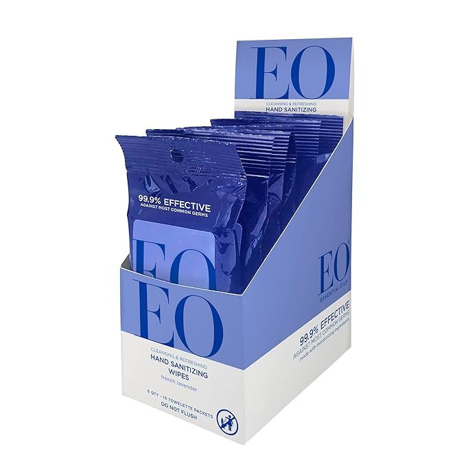 EO Hand Cleansing Wipes, 10 Wipes (Pack of 6), French Lavender, Biodegradable, Plant Derived Alco... | Amazon (US)