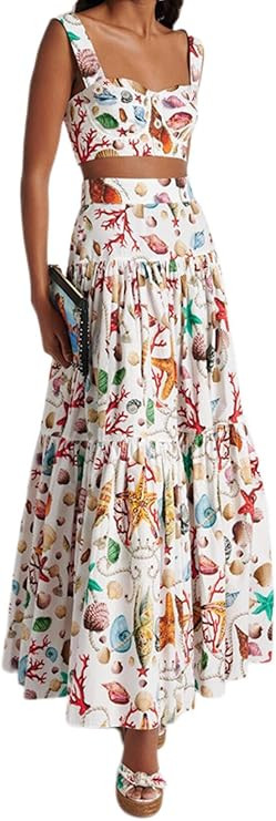 ksotutm 2 Piece Skirt Sets for Women Animal Printed Halter Top High Waist Maxi Skirt Women's Fash... | Amazon (US)