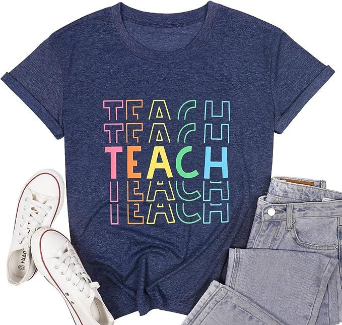 Women Teacher Inspirational T-Shirt Gifts Tee Sayings Casual Summer Short Sleeve Tops | Amazon (US)