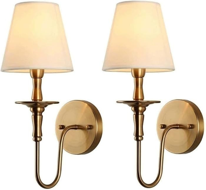 KEFA Hardwired Wall Sconces Set of 2 Wall Lights Vintage Gold Antique Brass Wall Lamps with Curve... | Amazon (US)