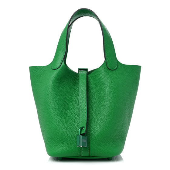 Taurillon Clemence Monochrome Picotin Lock 18 PM Bambou | FASHIONPHILE (US)