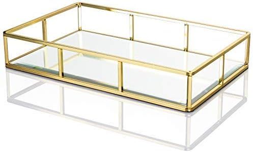 Display4top Tray Mirror,Decorative Countertop Organizer,Vintage Gold Mirrored Glass Metal Tray Or... | Amazon (US)