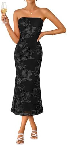 ZESICA Cocktail Wedding Guest Dresses for Women 2026 Summer Strapless Floral Bodycon Mesh Tube Fo... | Amazon (US)