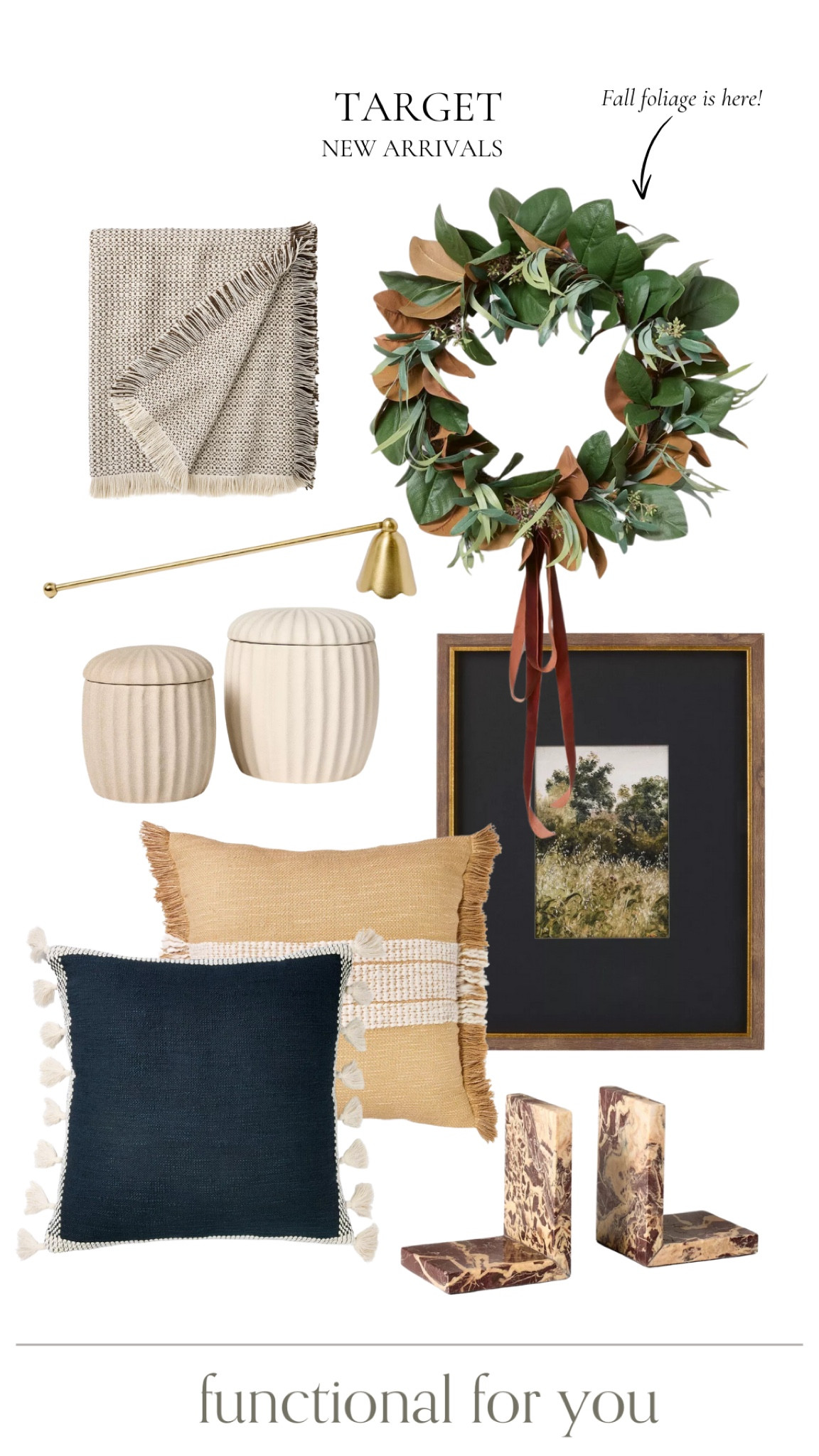 Target new home arrivals

Throw blanket, Fall foliage wreath, candle snuff, ceramic canisters. framed art, throw pillows, book ends, home decor

#LTKHome