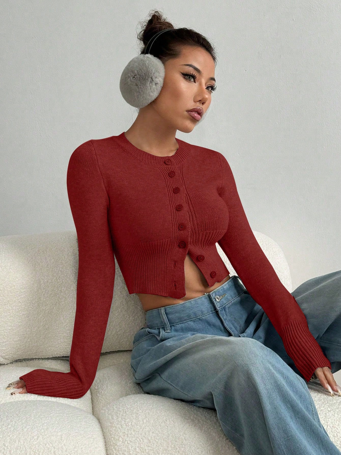 SHEIN MOOSTA Women's Solid Color Long Sleeve Cropped Single Breasted Cardigan, Fashion All-Match ... | SHEIN