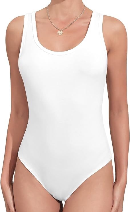 MANGDIUP Bodysuit for Women V Neck Sleeveless Soft Comfortable Basic Tank Tops | Amazon (US)