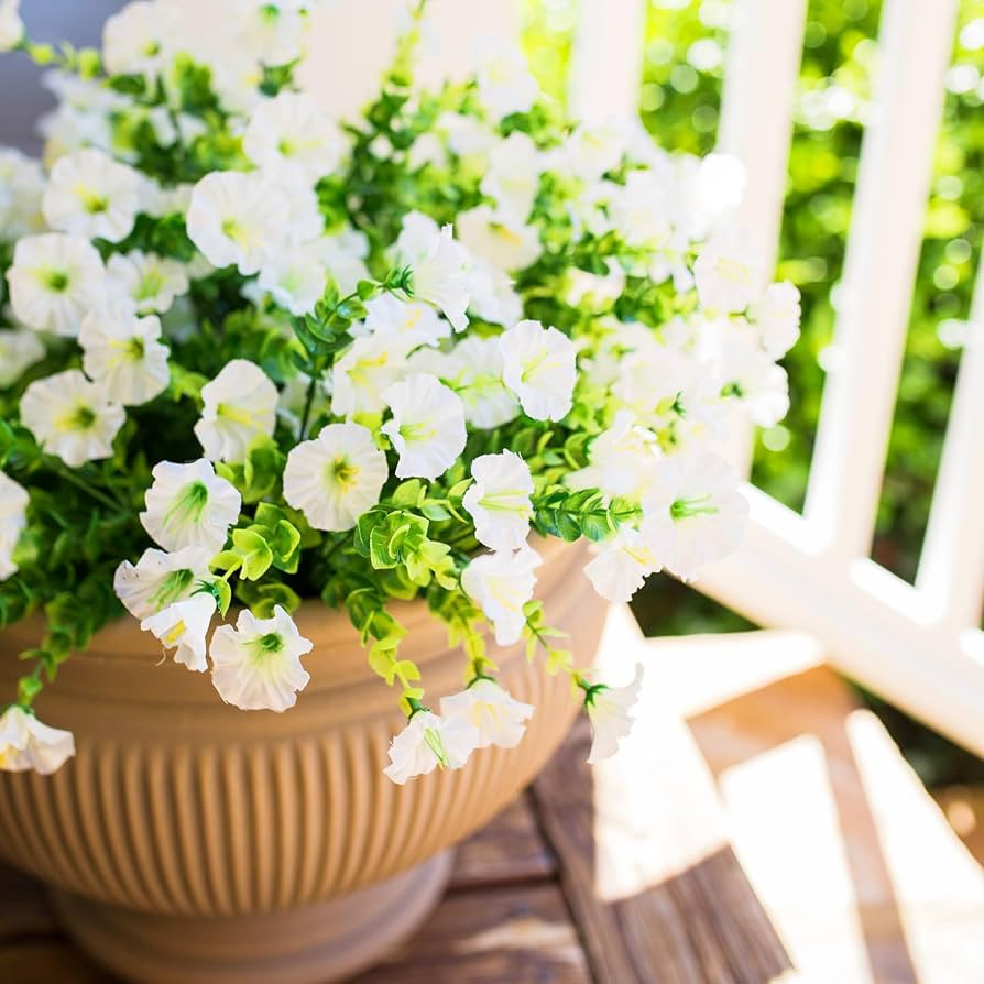 Artificial Flowers Plant for Outdoor Outside Spring Decoration, 12 Bundles Fake White Flowers Sil... | Amazon (US)