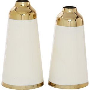 Leeds & Co 11.4"H White Metal Glam Vase (Set of 2) | Homesquare