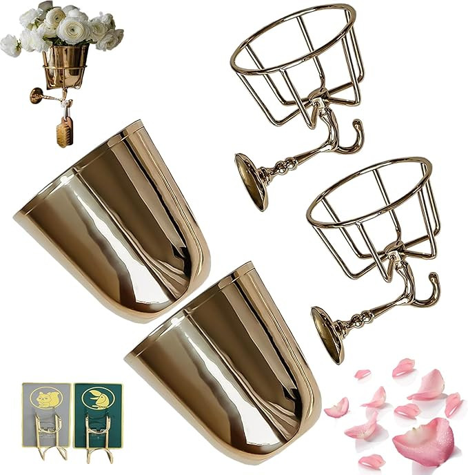 Wall Vessel for Flowers, Handcrafted Opal Wall Vase, Vintage Walls Mounted Brass Container Vase, ... | Amazon (US)