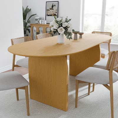 Wooakway 30"H Oval Wood Dining Table Kitchen Table Conference Table with Double Pedestal | Target