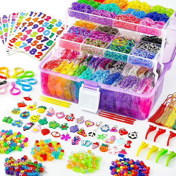 INSCRAFT 17500+ Rubber Loom Bands with 3 Layer Container, 28 Colors, 600 S-Clips, 352 Beads, 40 C... | Amazon (US)