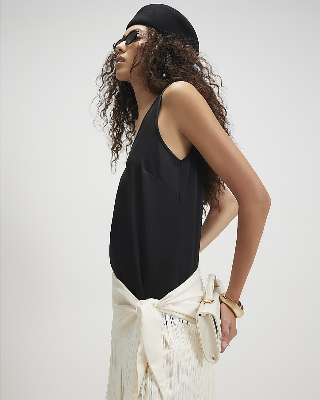Black Satin Scoop Neck Cami Top | River Island UK & IE