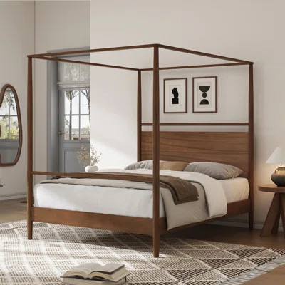 Solid Wood Canopy Bed Frame Four Posters Bed No Box Spring Needed | Wayfair North America
