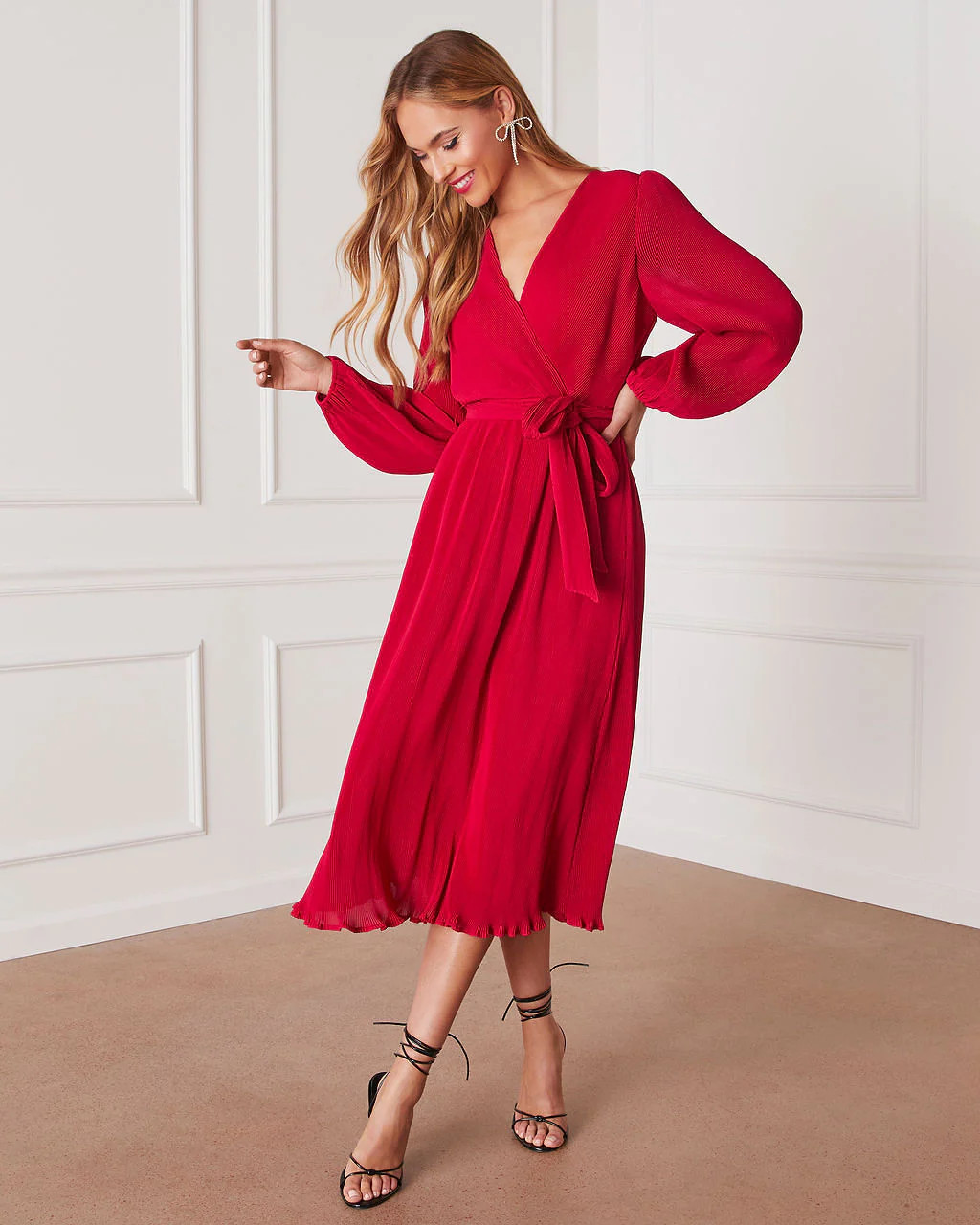Camina Tie Waist Long Sleeve Midi Dress | VICI