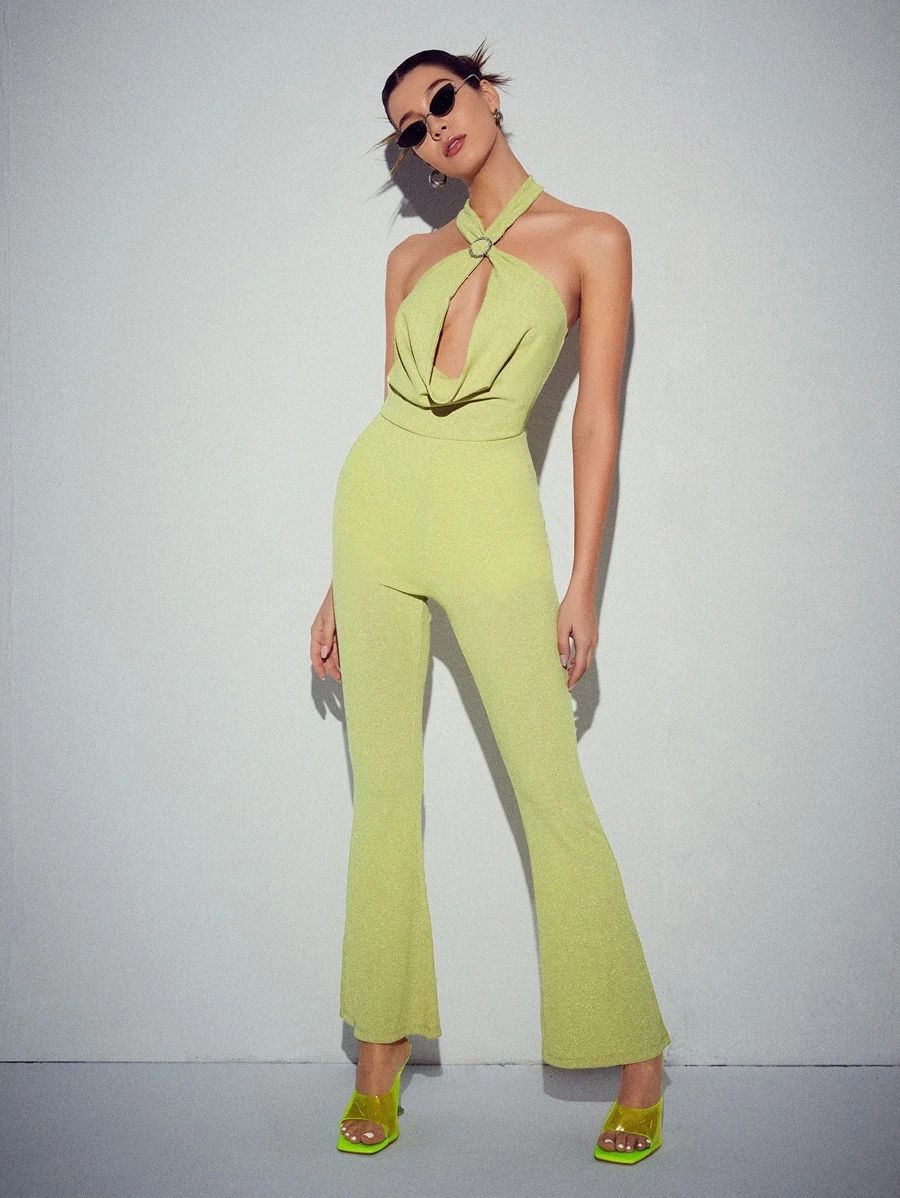 SHEIN O-ring Detail Cut Out Draped Front Backless Halter Jumpsuit
   
      SKU: sw22010628237436... | SHEIN