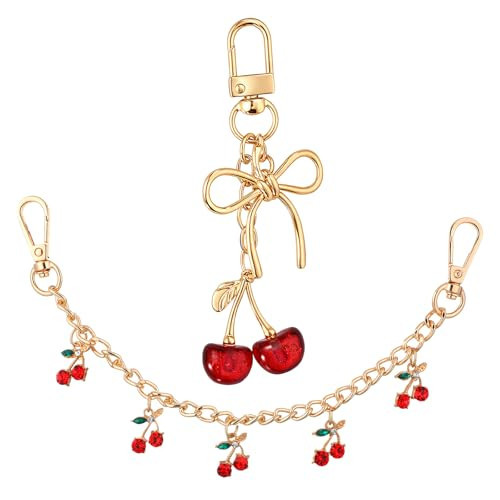Thinp 2Pcs Cherry Keychain, Cherry Bag Charm for Purse Cute Bag Charms Women Fashionable Cherries Keychain Accessories for Car Keys Birthday Valentine's Purse Accessory | Amazon (US)