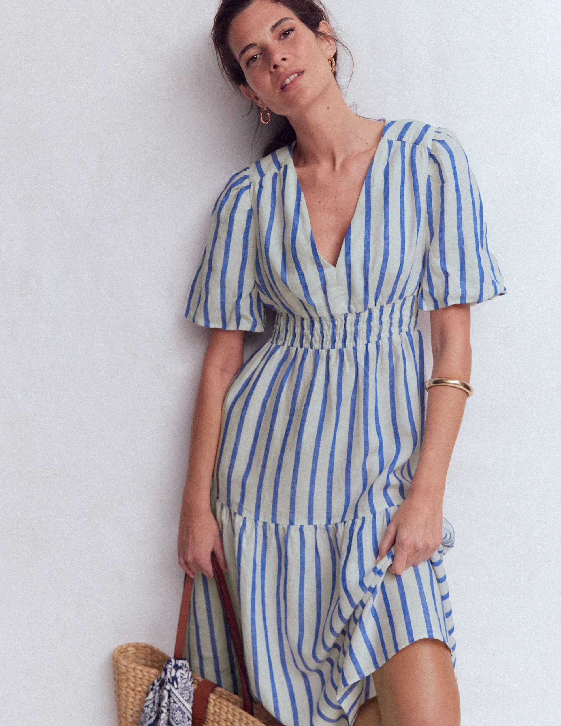 Irene Linen Midi Dress-Blue Stripe | Boden (US)