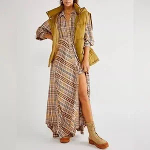 Free People Sadie Plaid Maxi Button Down Duster Flannel Grunge Look Shirt Dress | Poshmark