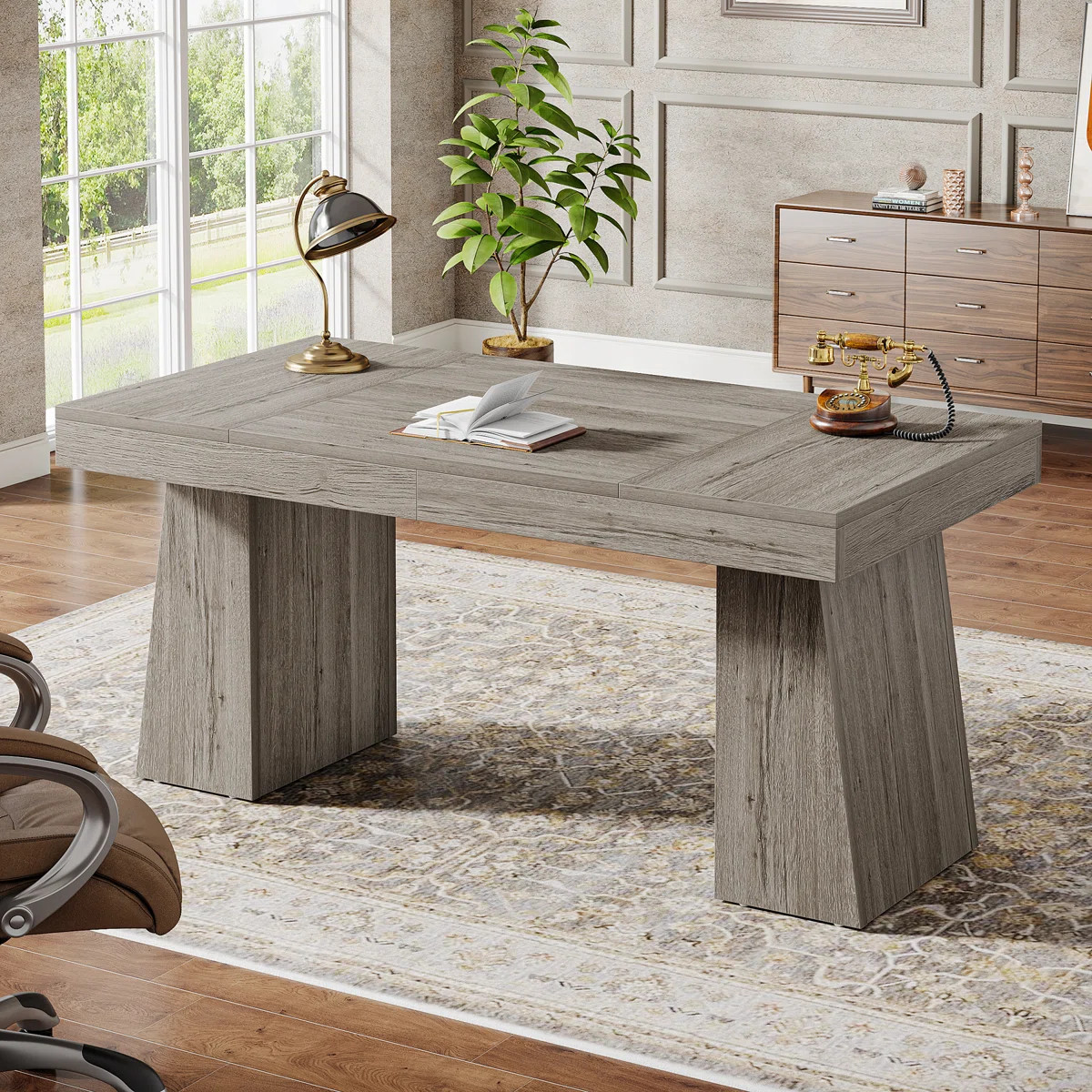 Millwood Pines Wolbach 55 Inches Executive Desk with Double Trapezoid Base & Reviews | Wayfair | Wayfair North America