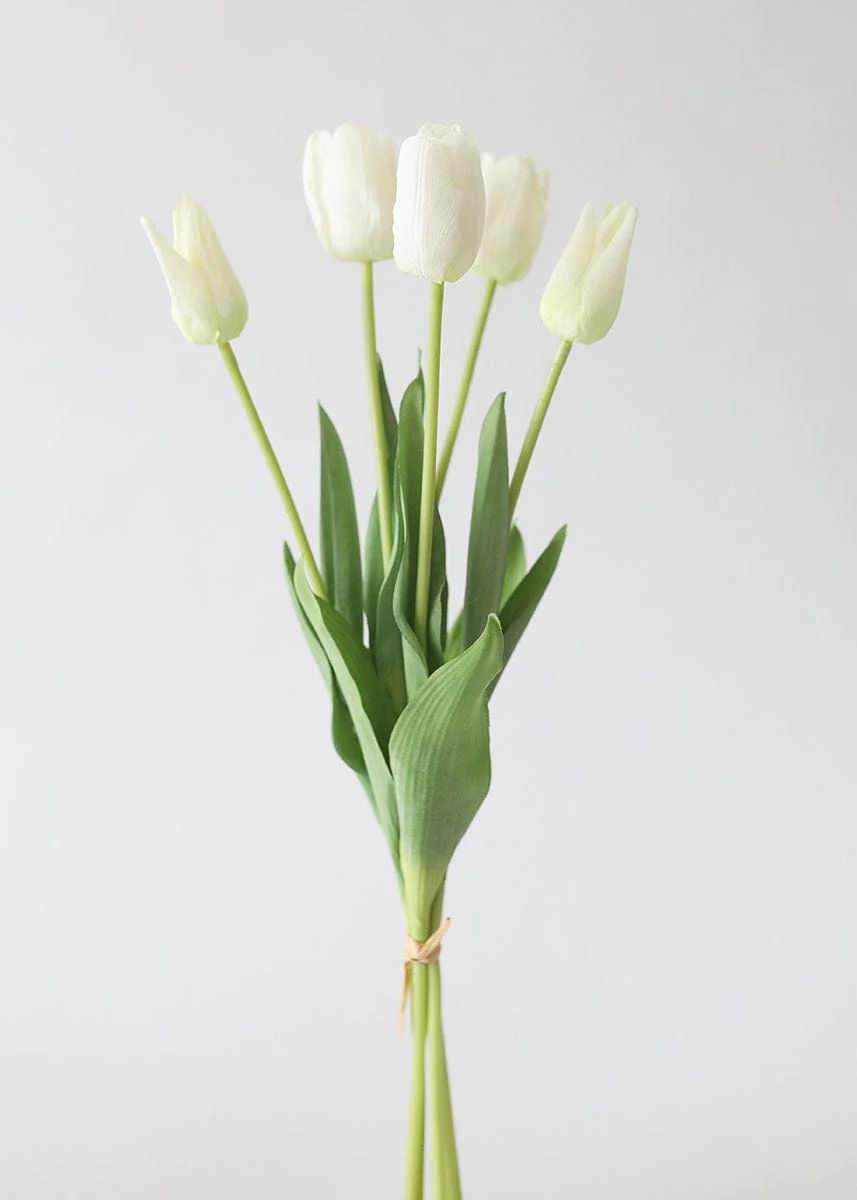 Real Touch Flower White Tulips Bundle of 5 - 22" Tall | Afloral (US)