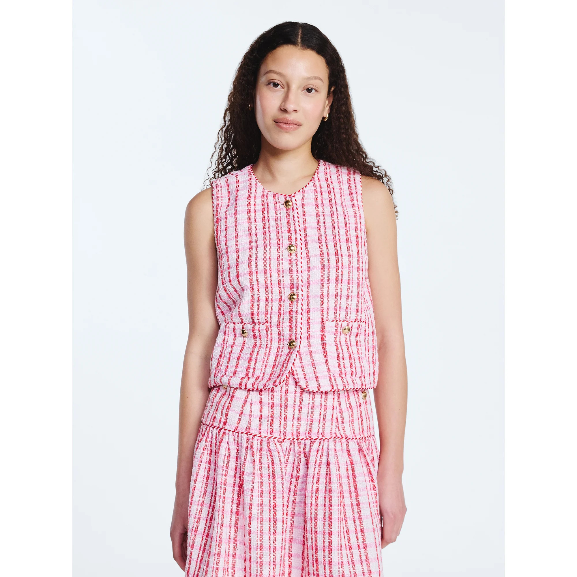 Free Assembly Women's and Women's Plus Sleeveless Button Front Tweed Shell, Sizes XS-4X | Walmart (US)