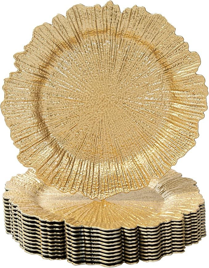 MAONAME Gold Charger Plates Set of 12, Reef Plate Chargers for Dinner Plates, Plastic Decorative ... | Amazon (US)