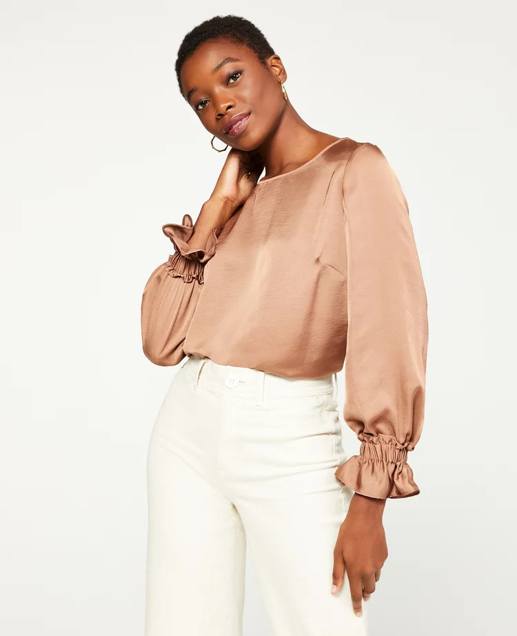 Boatneck Ruffle Cuff Blouse | Ann Taylor (US)