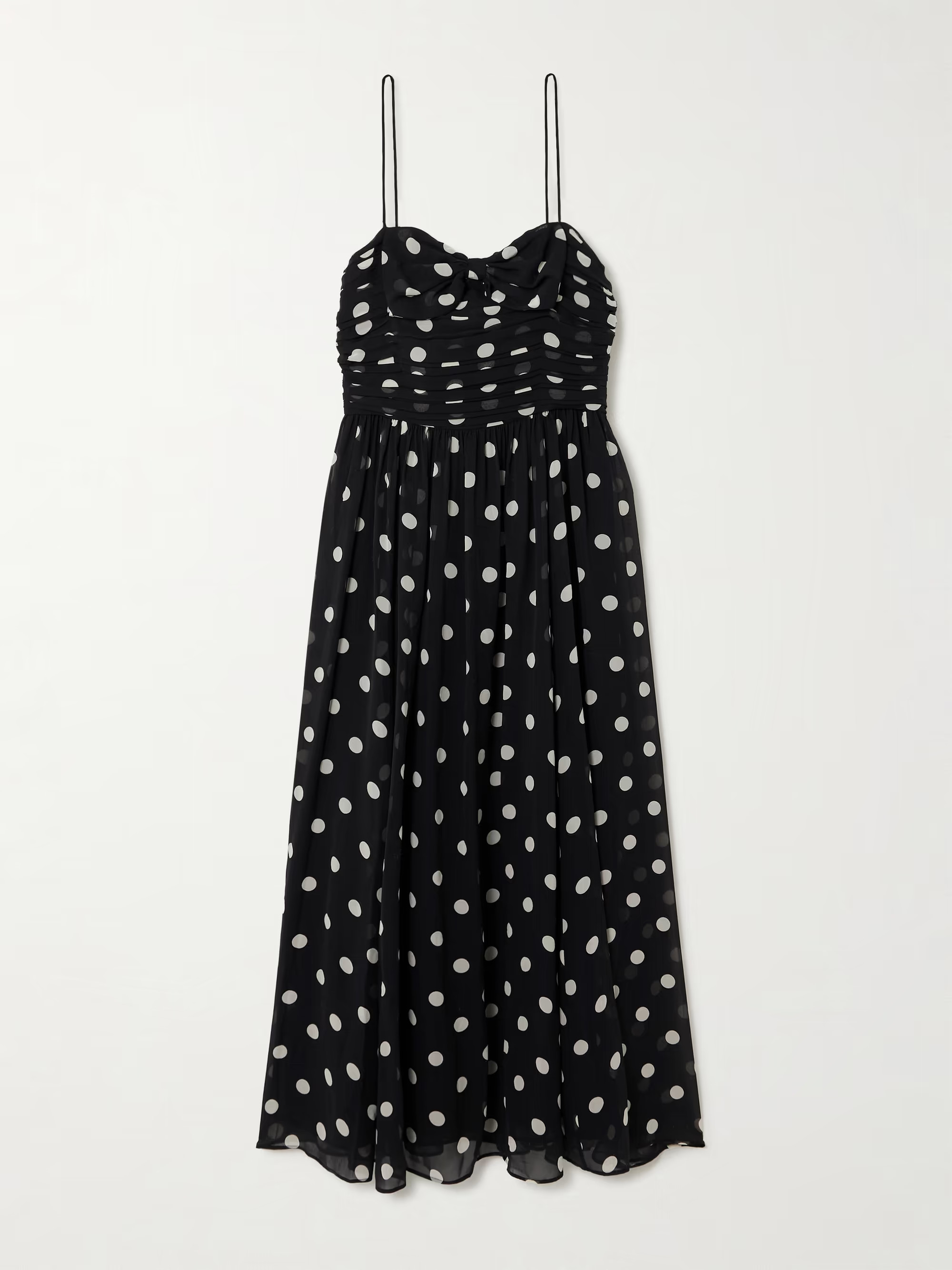 Maryanna bow-detailed ruched polka-dot silk-georgette midi dress | NET-A-PORTER (UK & EU)